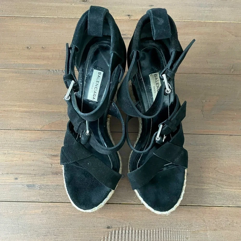 Balenciaga black suede espadrilles
